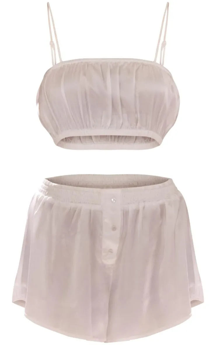 Satin Ruched Bralet And Short PJ Set-PrettyLittleThing Outlet