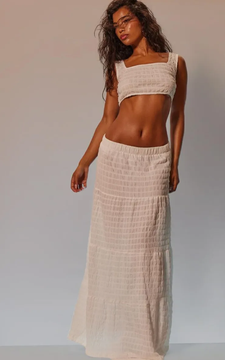 Outlet PrettyLittleThing Seersucker Texture Square Neck Crop Top White