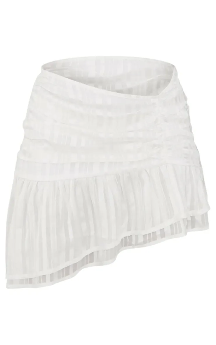 Hot PrettyLittleThing Sheer Stripe Chiffon Ruffle Mini Skirt White