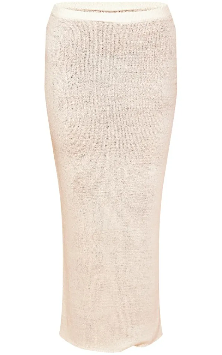 Sale PrettyLittleThing Sheer Textured Knit Low Rise Maxi Skirt White
