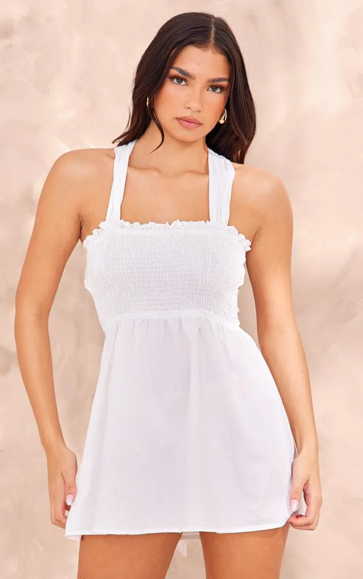 Shirred Cross Back Shift Dress-PrettyLittleThing New
