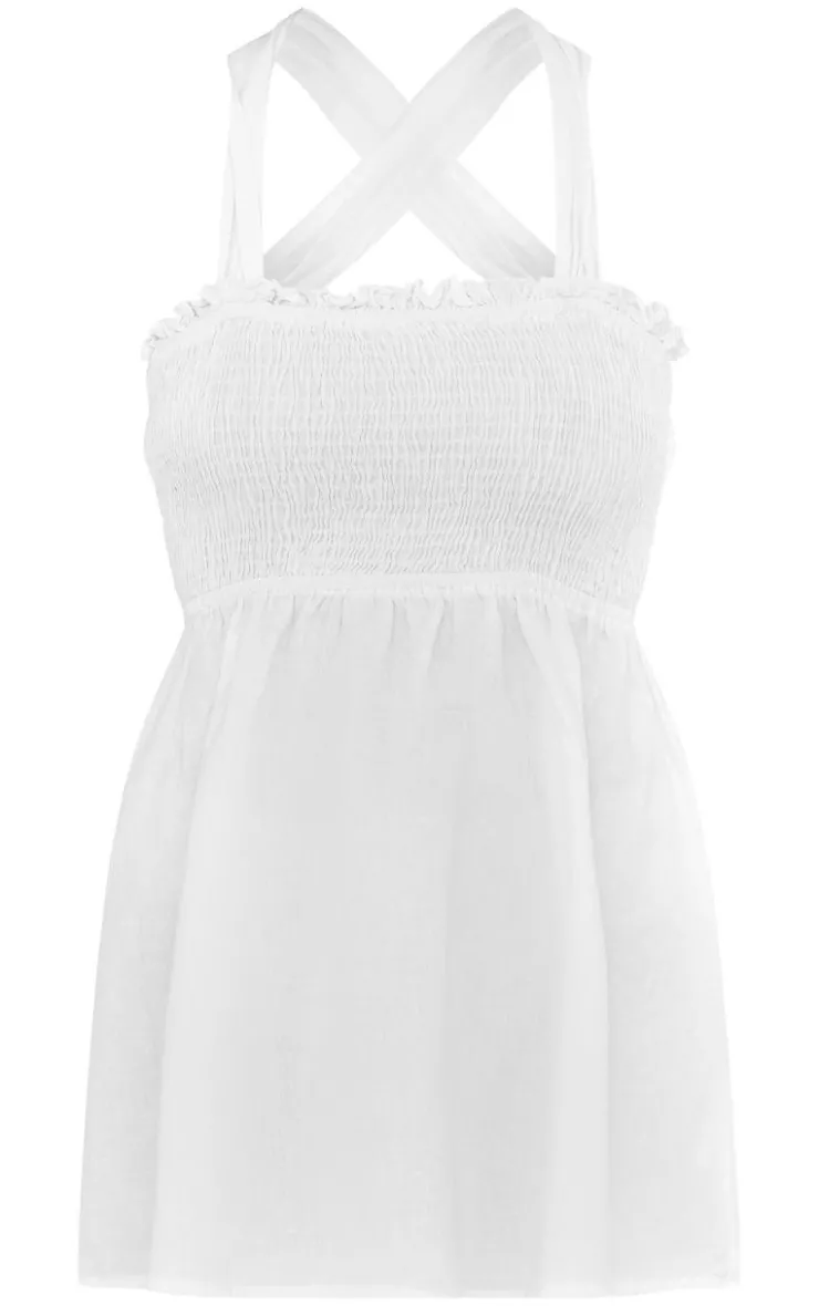 Shirred Cross Back Shift Dress-PrettyLittleThing New