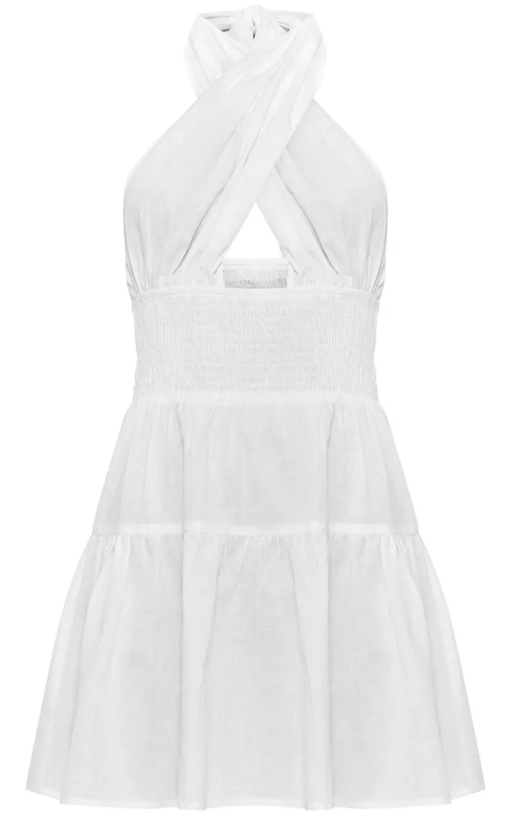 Shirred Cross Halterneck Shift Dress-PrettyLittleThing Hot