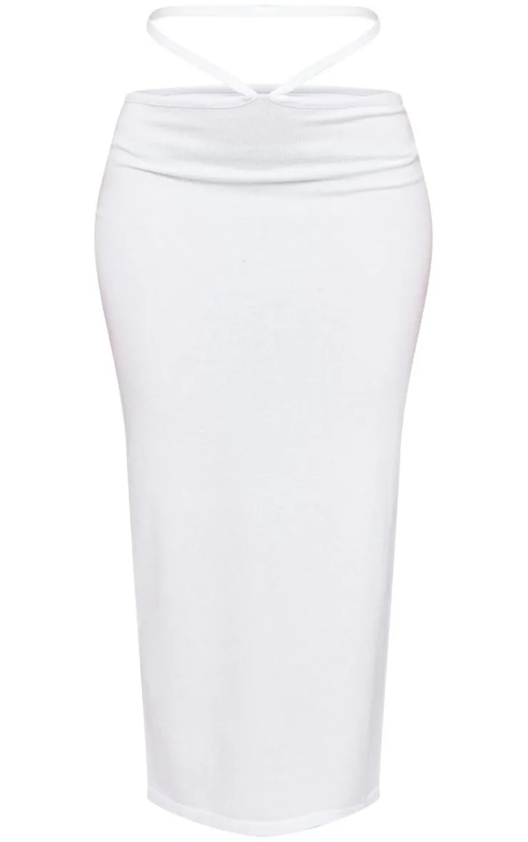 Online PrettyLittleThing Soft Knit Waist Tie Midaxi Skirt White