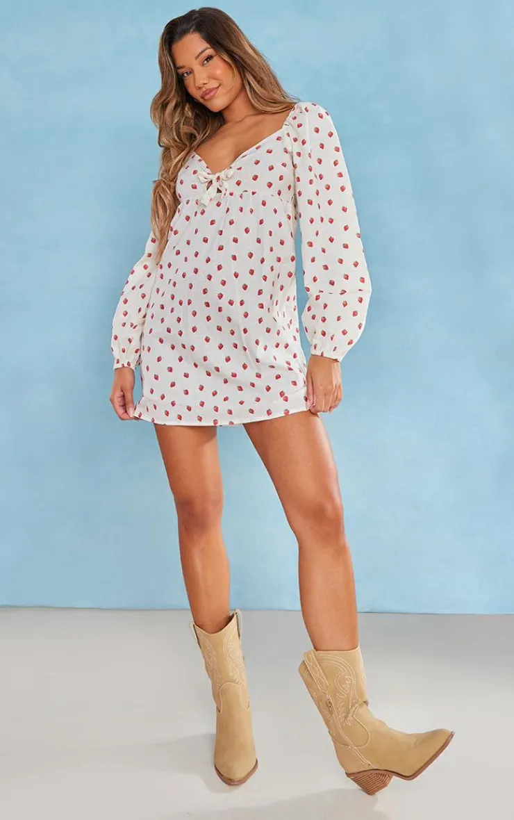 Strawberry Print Tie Front Shift Dress-PrettyLittleThing Clearance