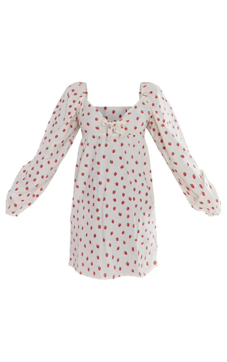 Strawberry Print Tie Front Shift Dress-PrettyLittleThing Clearance