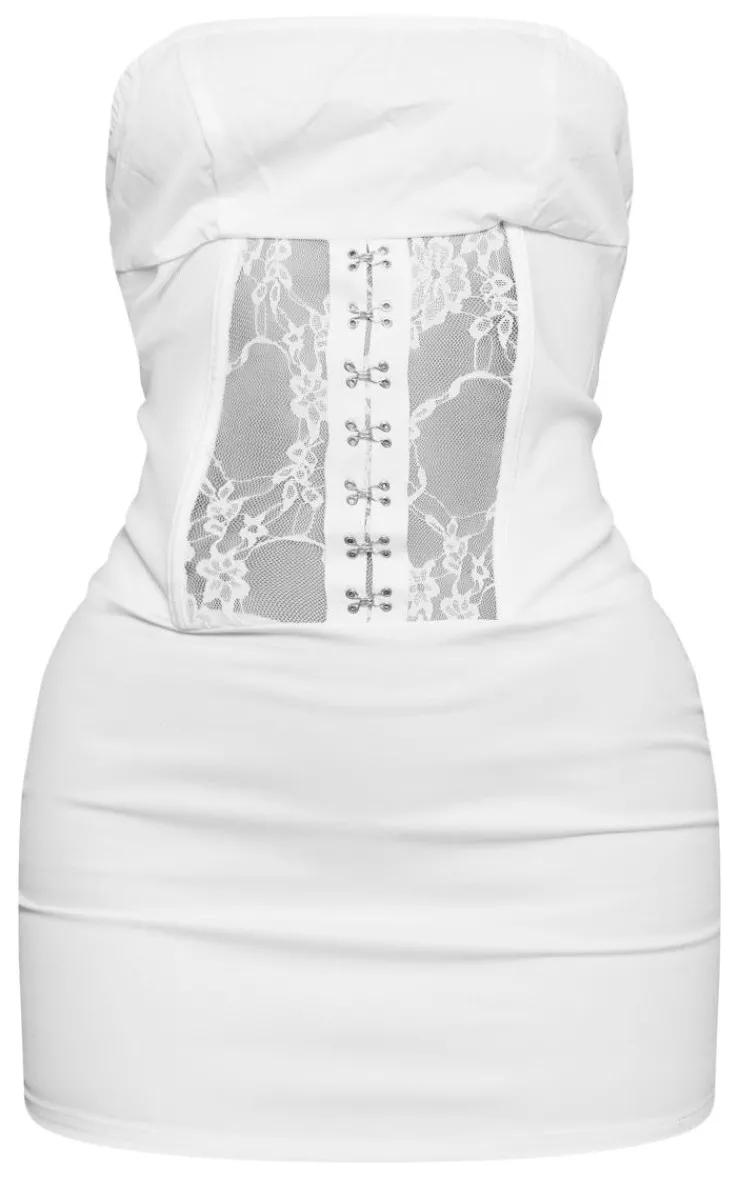 Stretch Woven Corset Lace Panel Mini Dress-PrettyLittleThing Discount