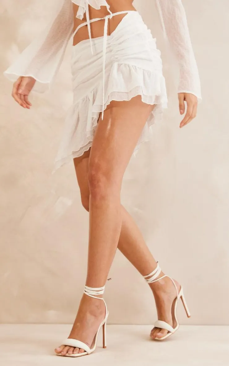Outlet PrettyLittleThing Textured Chiffon Ruffle Hem Mini Skirt White