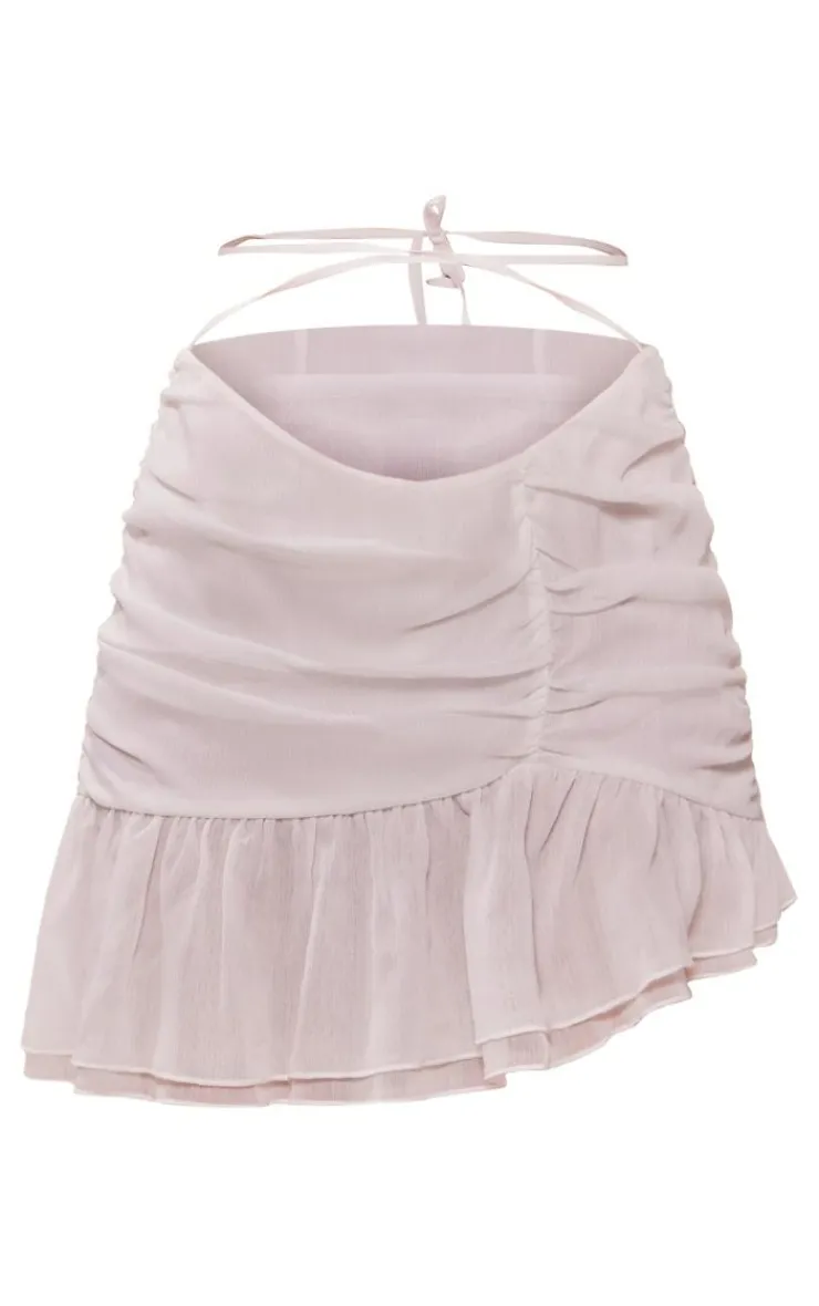 New PrettyLittleThing Textured Chiffon Ruched Ruffle Mini Skirt White
