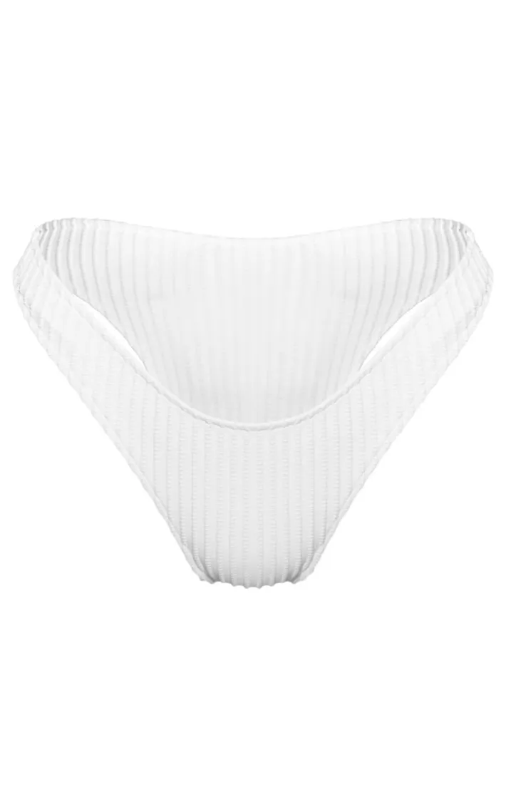 White Textured High Leg Bikini Bottoms