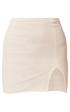 Hot PrettyLittleThing Textured Woven Split Leg Mini Skirt White