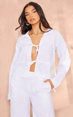 Sale PrettyLittleThing Tie Front Shirt White