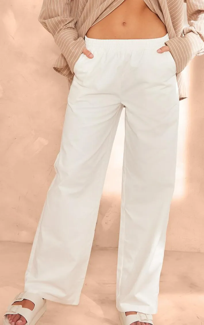 White Twill Elasticated Waist Straight Leg Pants