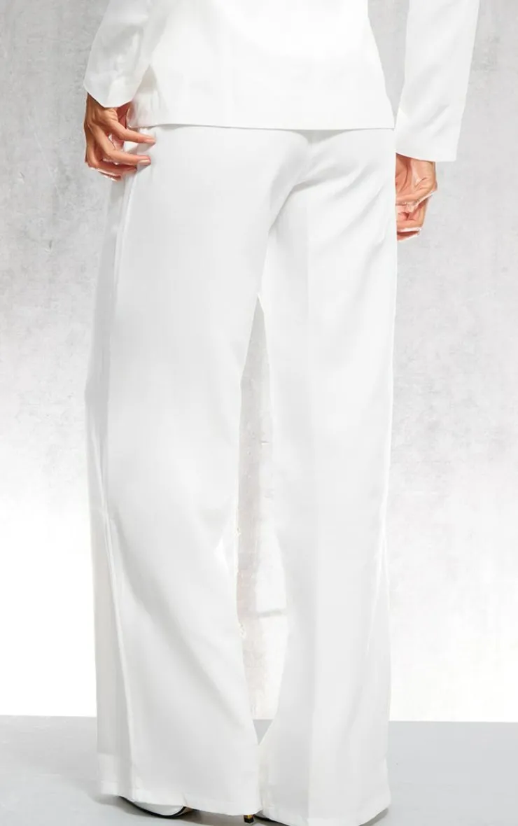 Hot PrettyLittleThing Wide Leg Split Hem Pants White