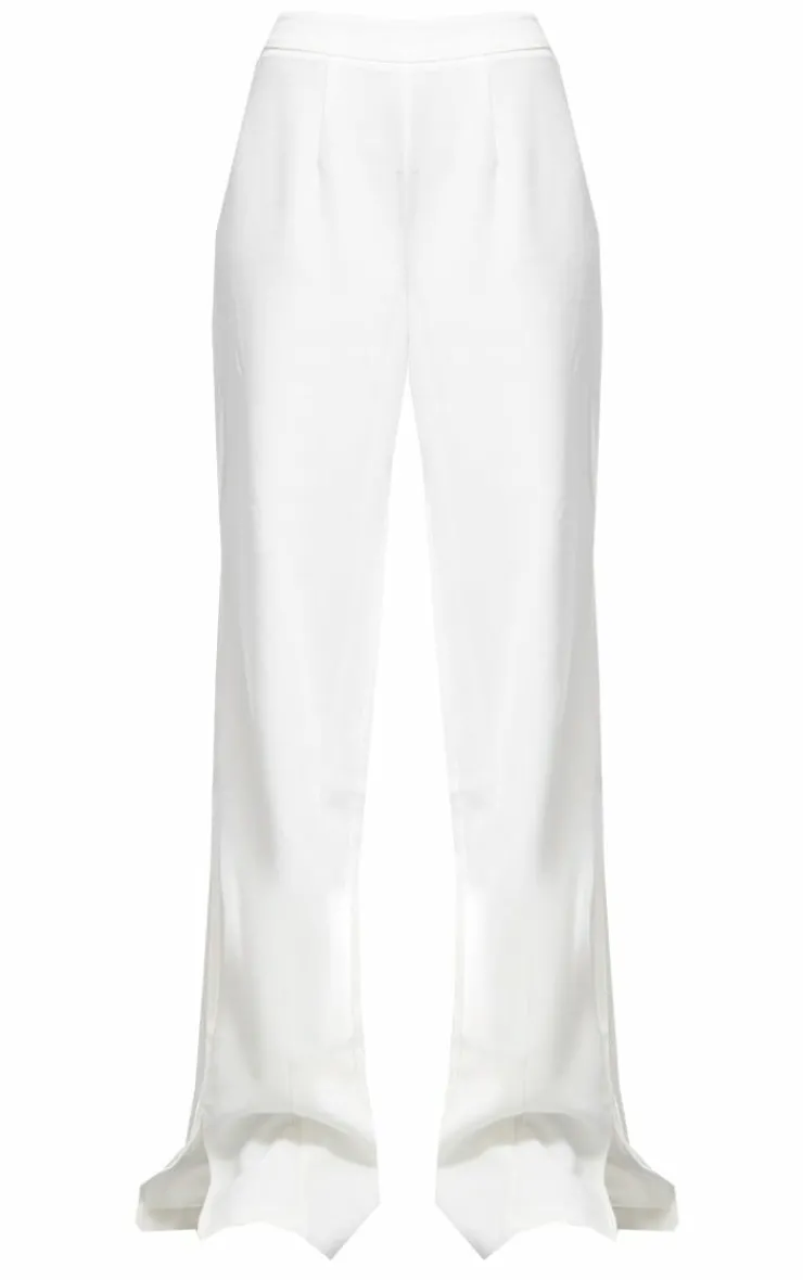 Hot PrettyLittleThing Wide Leg Split Hem Pants White