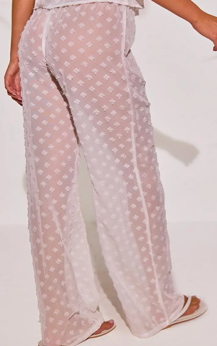 White Wide Leg Textured Beach Pants