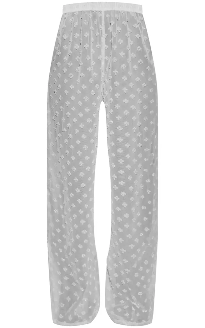 White Wide Leg Textured Beach Pants