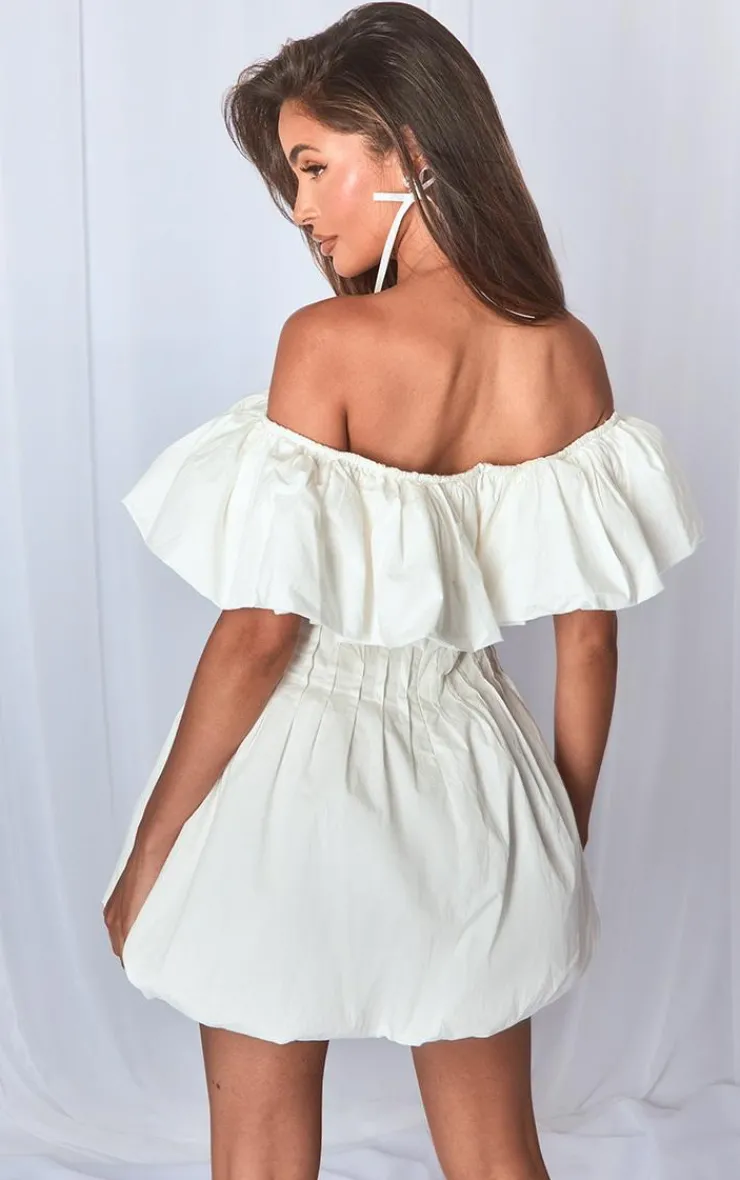Woven Extreme Puff Bardot Shift Dress-PrettyLittleThing Online
