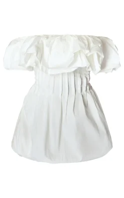 Woven Extreme Puff Bardot Shift Dress-PrettyLittleThing Online