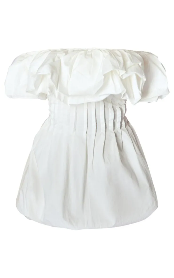 Woven Extreme Puff Bardot Shift Dress-PrettyLittleThing Online