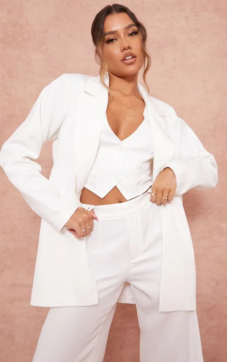 Discount PrettyLittleThing Woven Oversized Suit Jacket White
