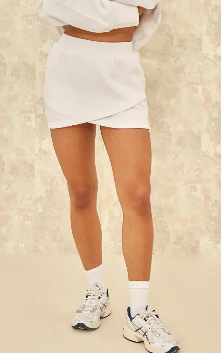 New PrettyLittleThing Wrap Over Sweat Mini Skirt White