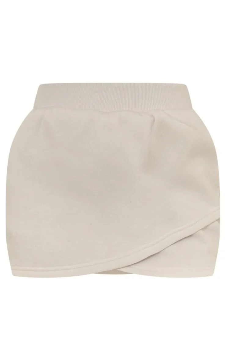 New PrettyLittleThing Wrap Over Sweat Mini Skirt White