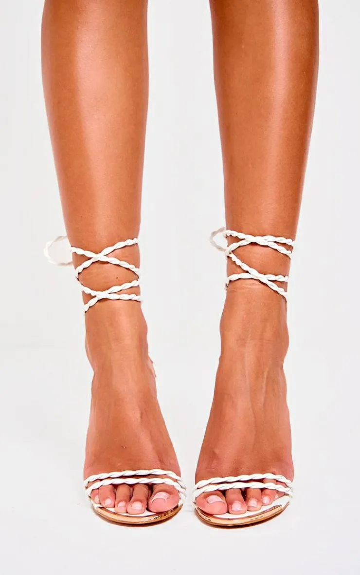 PrettyLittleThing Wide Fit Sandals*Wide Fit PU Round Metal Toe Braided Strap High Stiletto Heeled Sandals